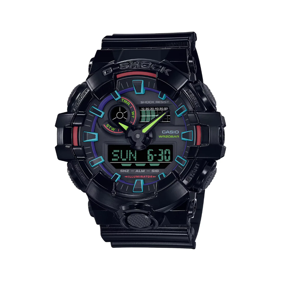 CASIO G-SHOCK GA-700RGB-1ADR VIRTUAL RAINBOW ANALOG DIGITAL BLACK WATCH