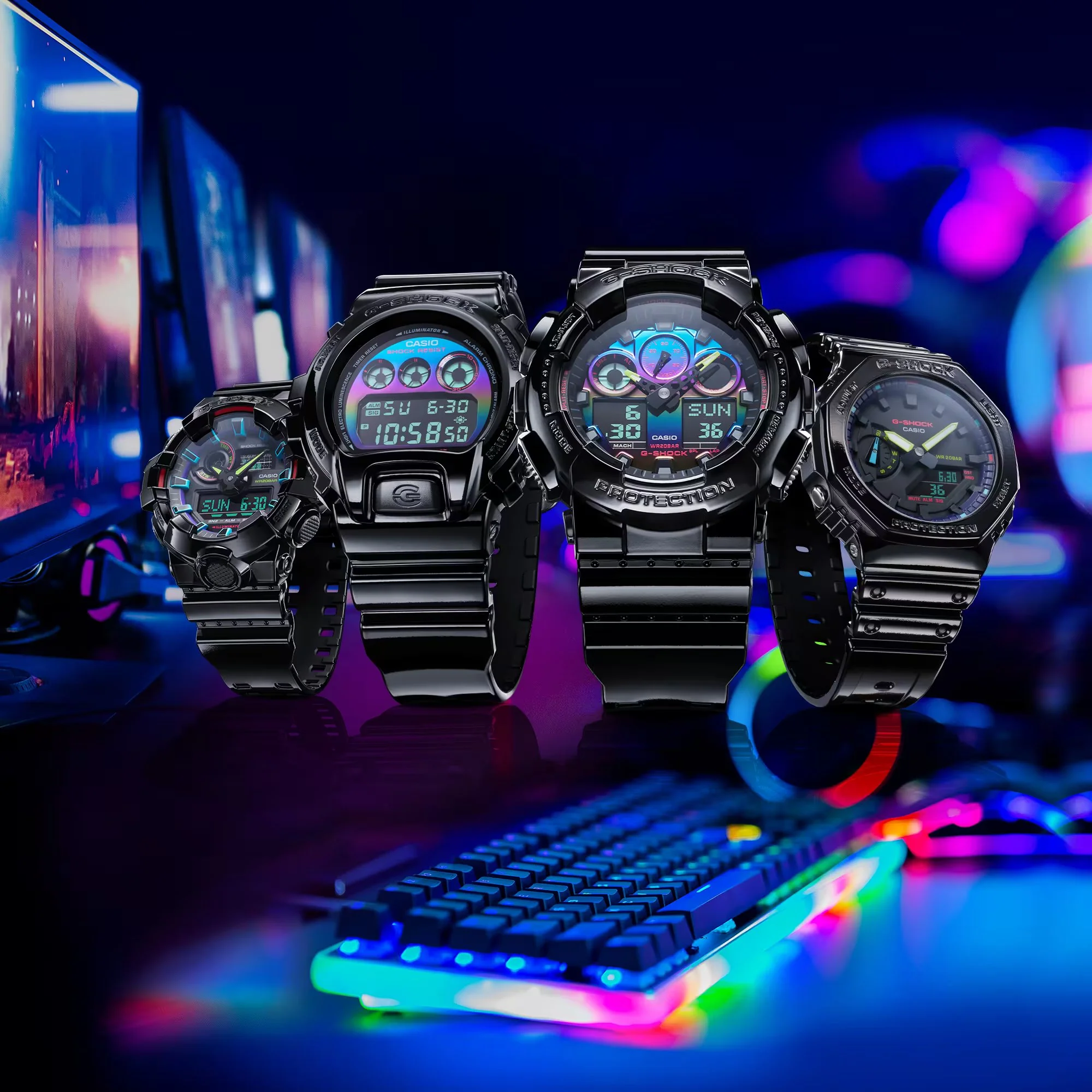 CASIO G-SHOCK GA-700RGB-1ADR VIRTUAL RAINBOW ANALOG DIGITAL BLACK WATCH - Image 2