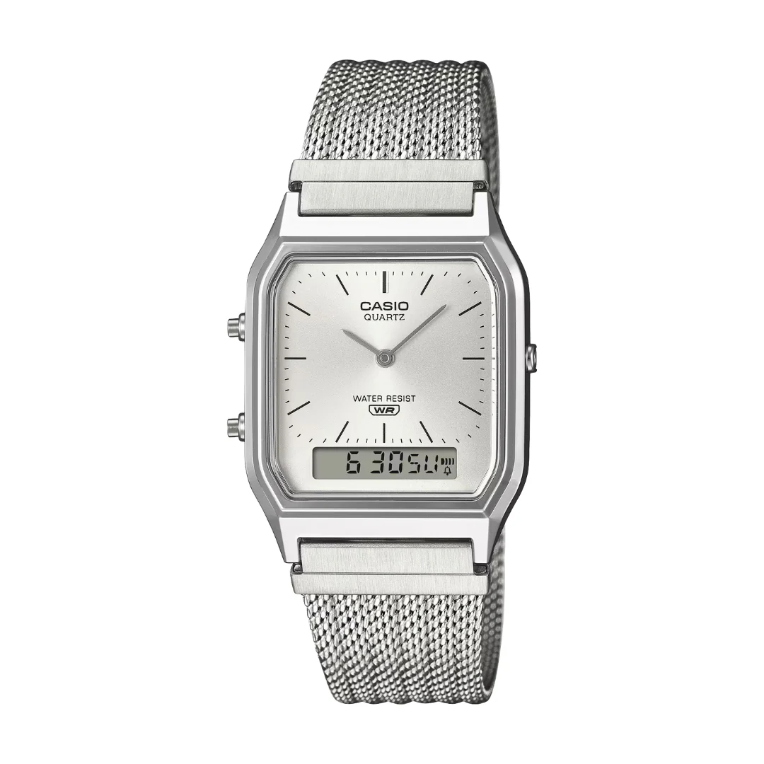 CASIO VINTAGE AQ-230EM-7ADF ANALOG-DIGITAL SILVER UNISEX WATCH