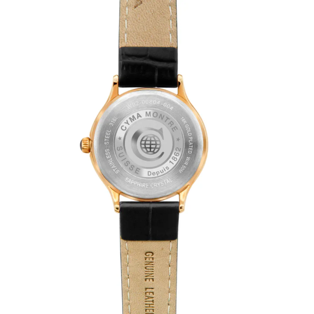 CYMA BELLE WOMEN'S SWISS QUARTZ WATCH — WHITE & ROSE GOLD CZ LEATHER (W02-00804-004) - Image 3