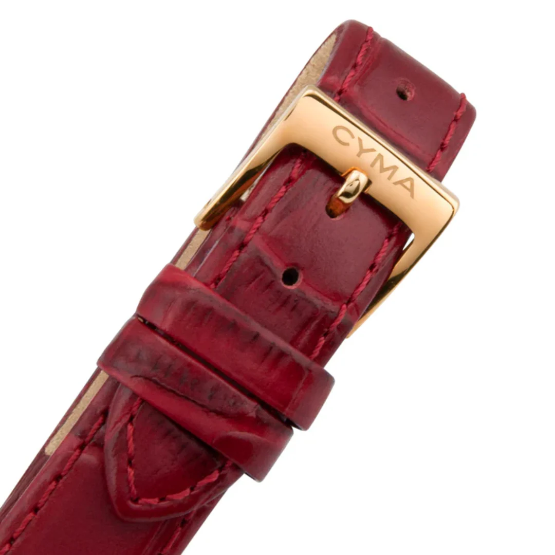 CYMA BELLE WOMEN'S SWISS QUARTZ WATCH — WHITE & ROSE GOLD CZ RED LEATHER (W02-00804-003) - Image 4
