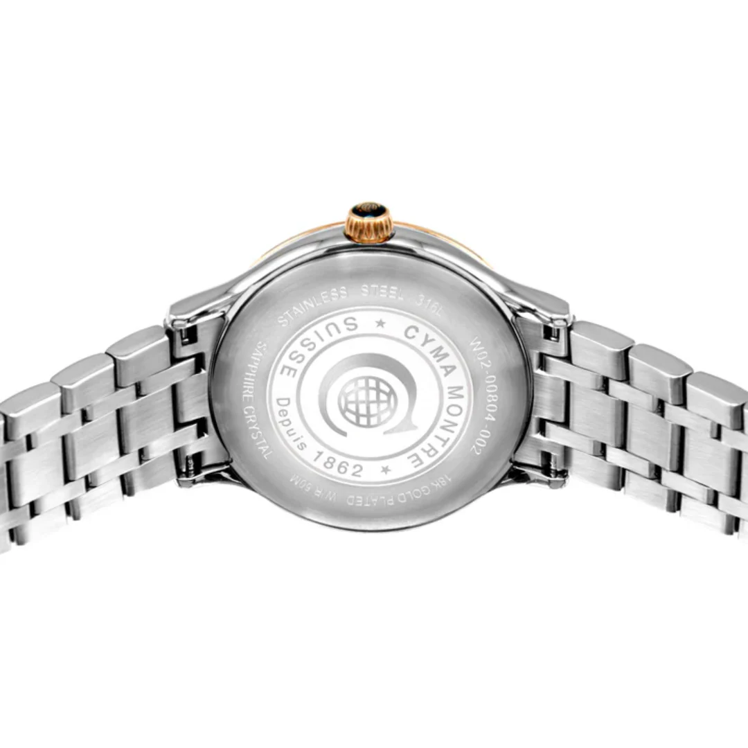 CYMA BELLE WOMEN'S SWISS QUARTZ WATCH — WHITE & ROSE GOLD CZ TWO-TONE BRACELET (W02-00804-002) - Image 3
