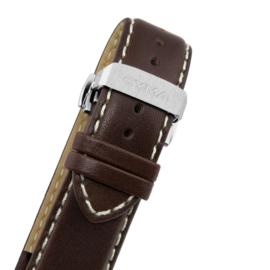 CYMA CHAMPION MEN'S SWISS QUARTZ CHRONOGRAPH — ROSE GOLD, BLUE SAND-BLAST DIAL & DARK BROWN LEATHER (W02-00812-014) - Image 4