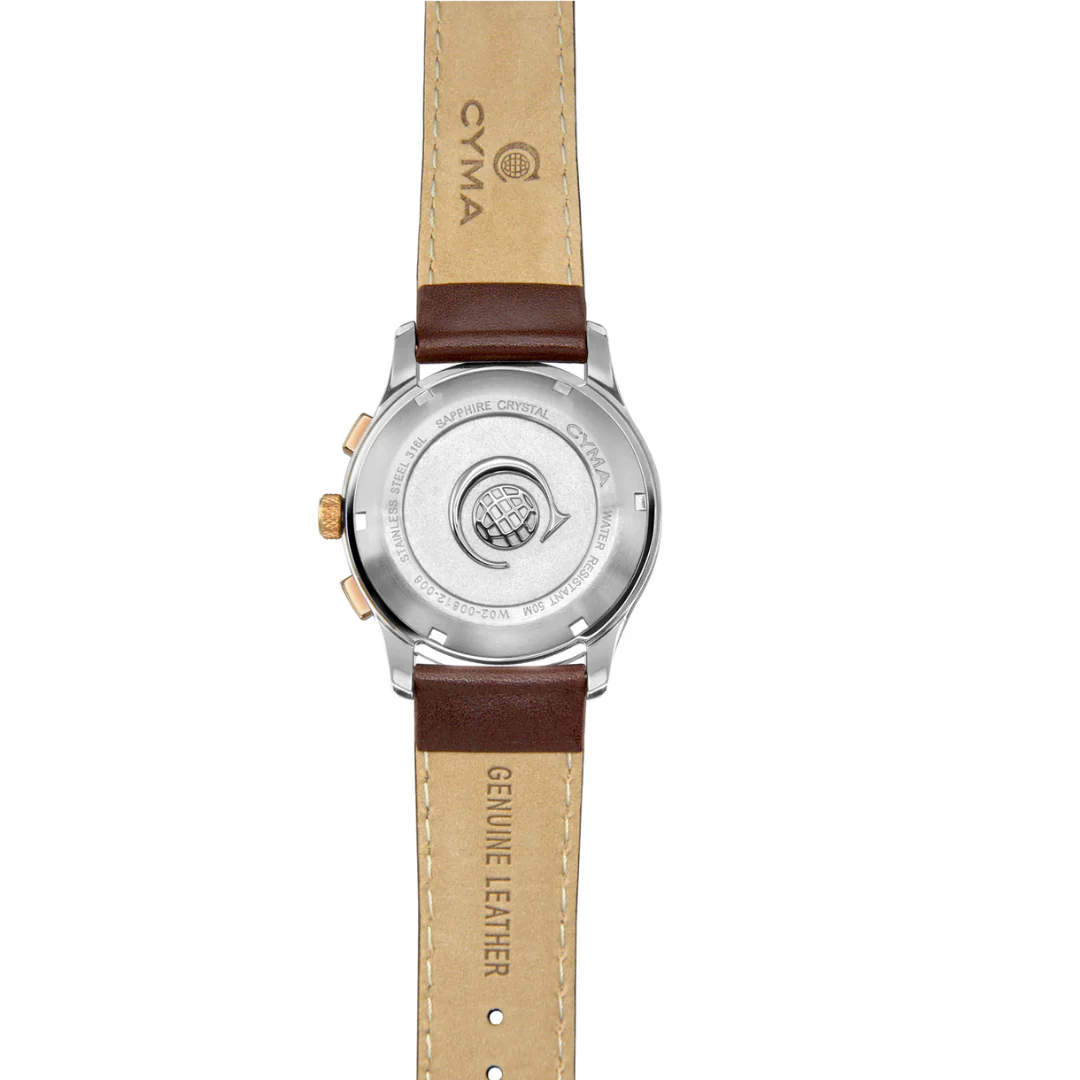 CYMA CHAMPION MEN'S SWISS QUARTZ CHRONOGRAPH — ROSE GOLD, GREEN DIAL & BROWN LEATHER (W02-00812-013) - Image 3