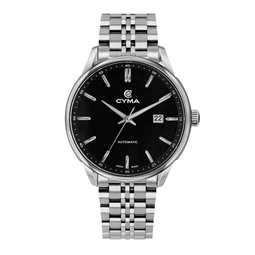 CYMA CHARISMA MEN'S SWISS AUTOMATIC WATCH — BLACK & SILVER STEEL (W02-00814-002)