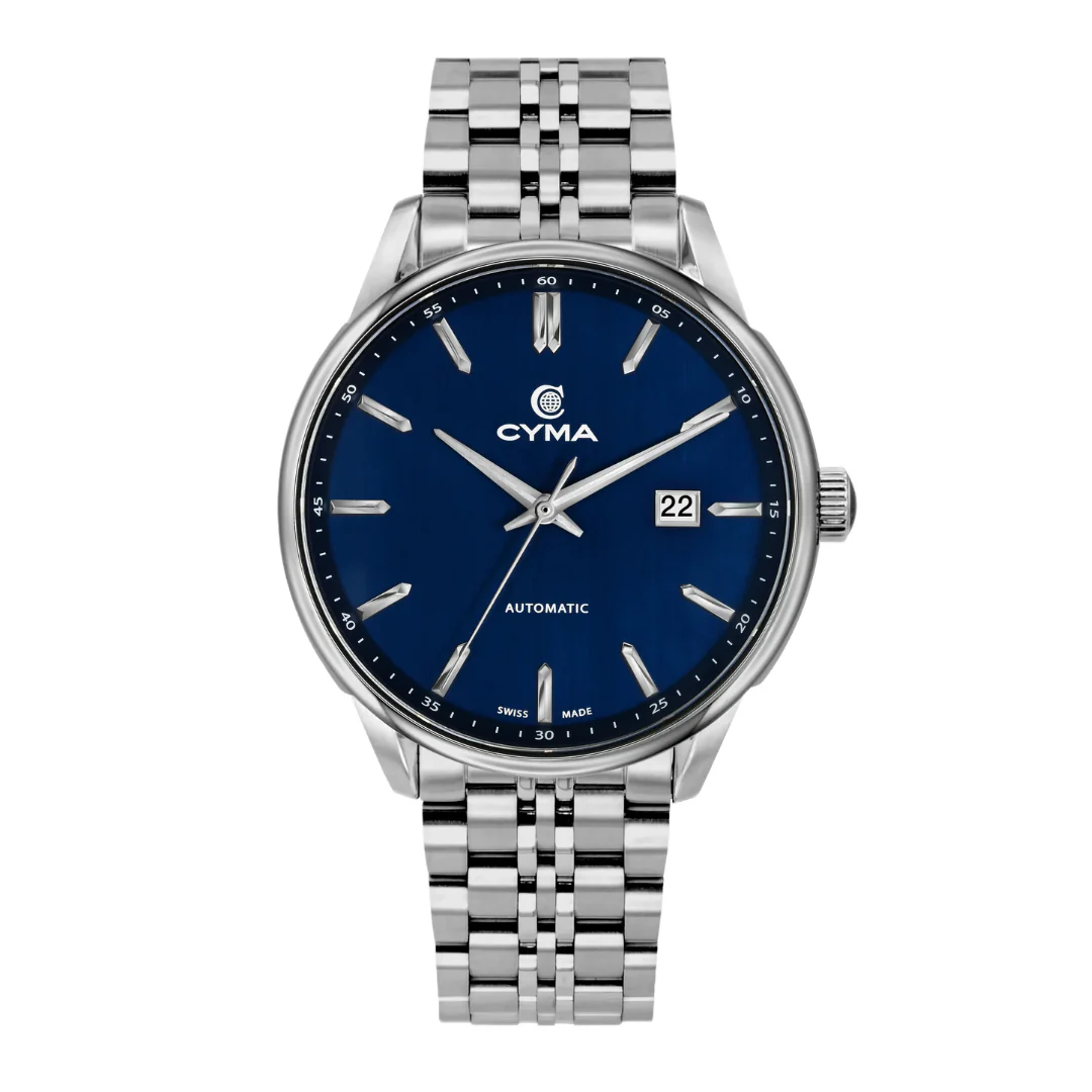 CYMA CHARISMA MEN'S SWISS AUTOMATIC WATCH — OCEAN BLUE & SILVER STEEL (W02-00814-001)