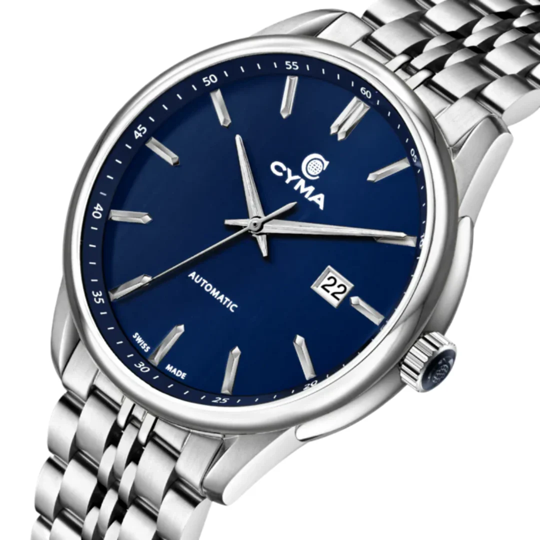 CYMA CHARISMA MEN'S SWISS AUTOMATIC WATCH — OCEAN BLUE & SILVER STEEL (W02-00814-001) - Image 2