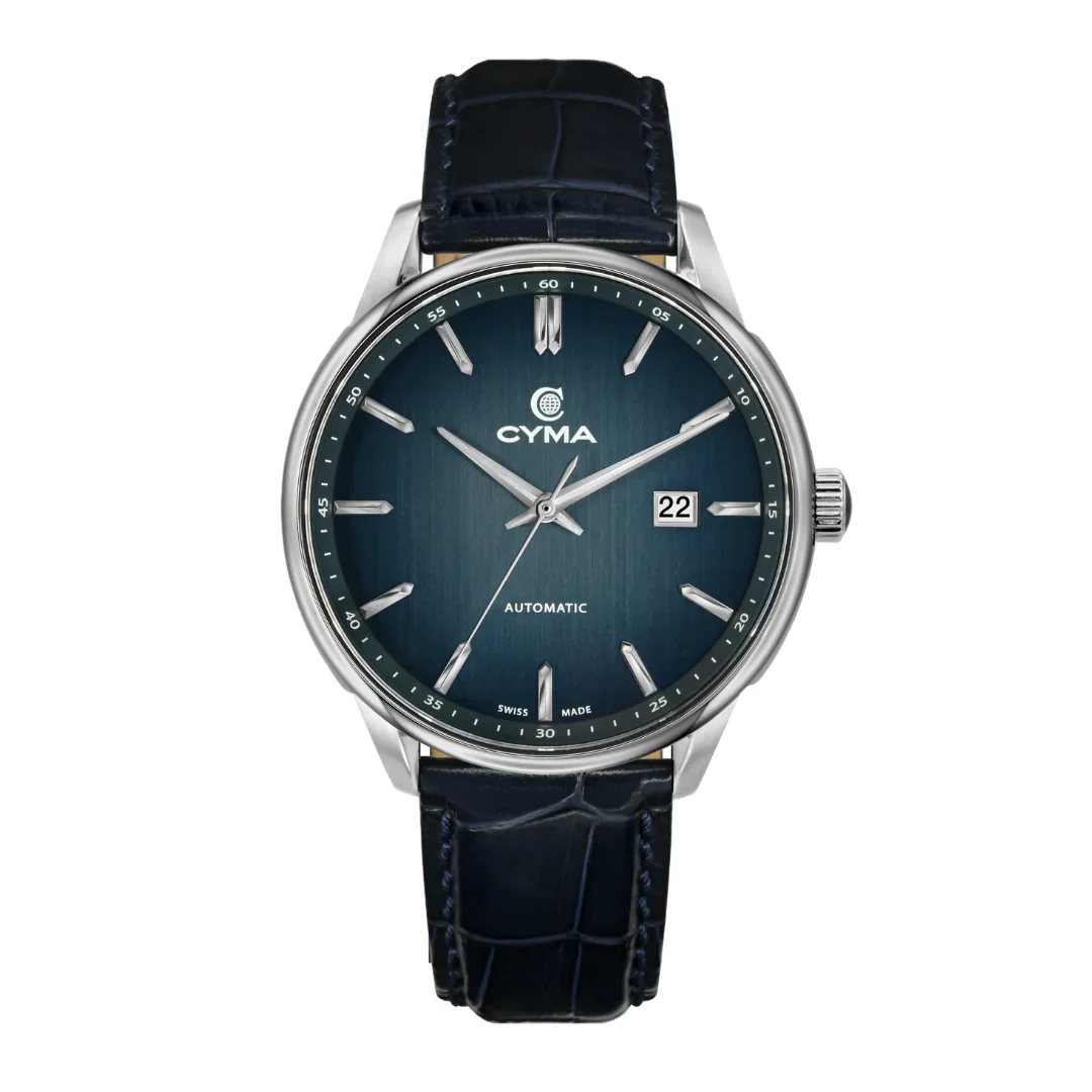 CYMA CHARISMA MEN'S SWISS AUTOMATIC WATCH — SMOKY BLUE & BLUE LEATHER (W02-00814-007)