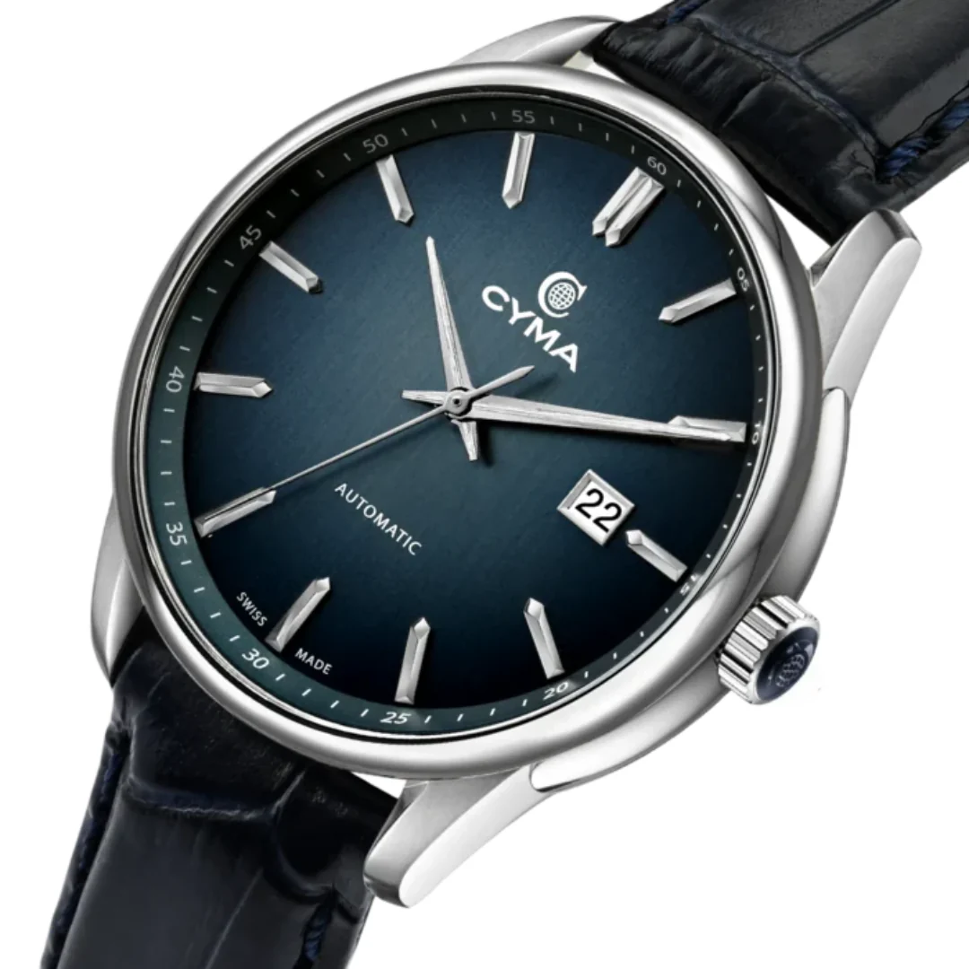 CYMA CHARISMA MEN'S SWISS AUTOMATIC WATCH — SMOKY BLUE & BLUE LEATHER (W02-00814-007) - Image 2