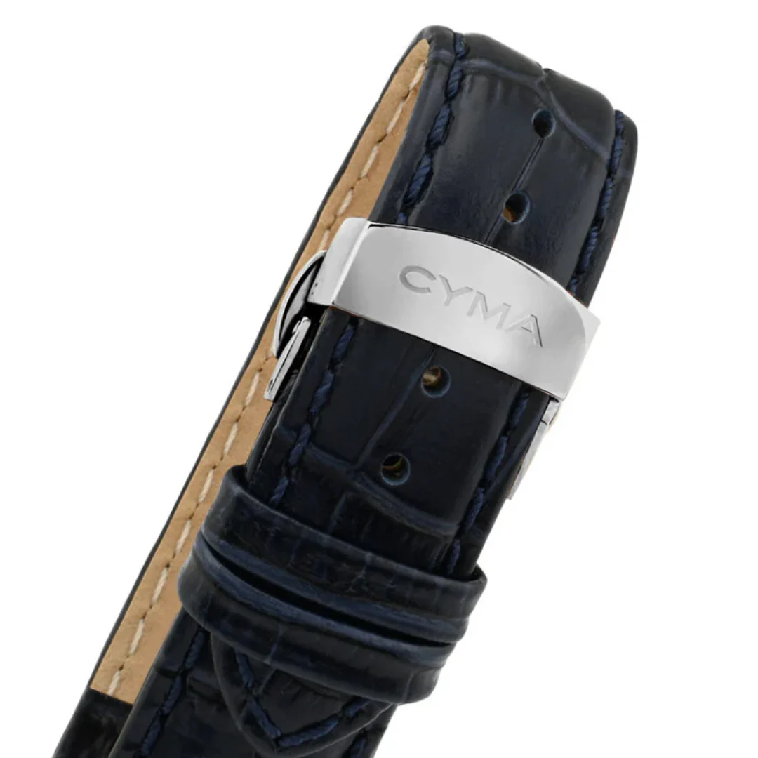 CYMA CHARISMA MEN'S SWISS AUTOMATIC WATCH — SMOKY BLUE & BLUE LEATHER (W02-00814-007) - Image 4