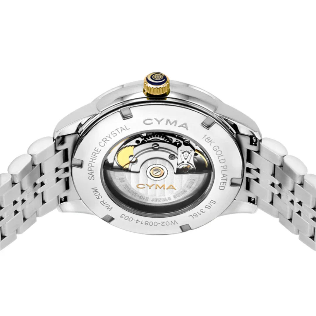 CYMA CHARISMA MEN'S SWISS AUTOMATIC WATCH — SMOKY DEEP BLUE & YELLOW GOLD (W02-00814-003) - Image 3