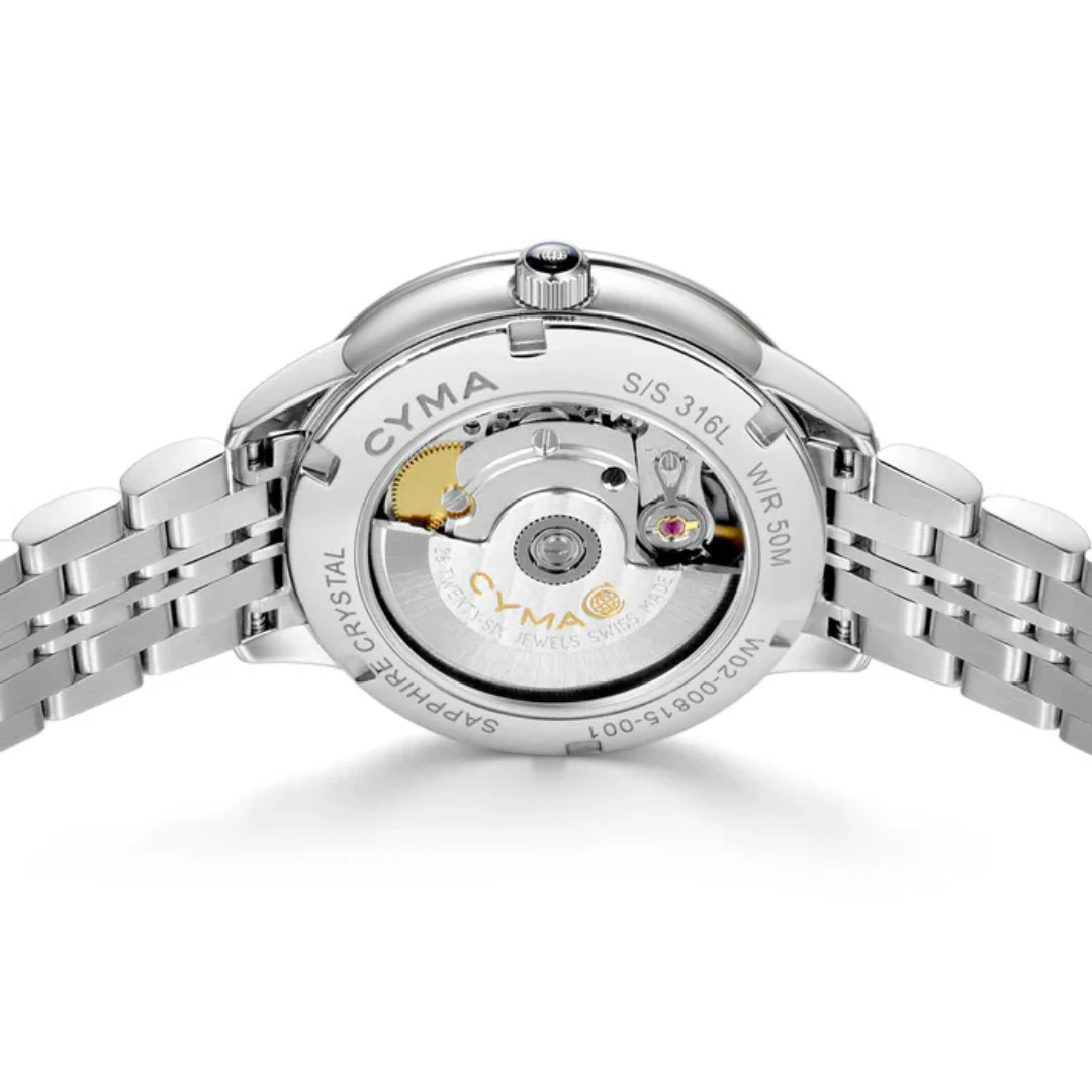 CYMA CHARISMA WOMEN'S SWISS AUTOMATIC WATCH — BLUE SUNRAY & SILVER STEEL (W02-00815-001) - Image 3