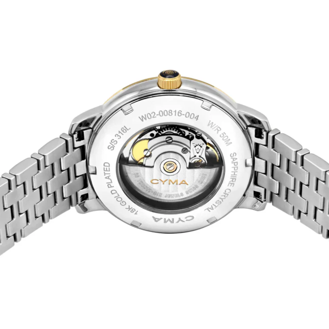 CYMA EUROPA MEN'S SWISS AUTOMATIC WATCH — DARK BLUE & GOLD TWO-TONE (W02-00816-004) - Image 3