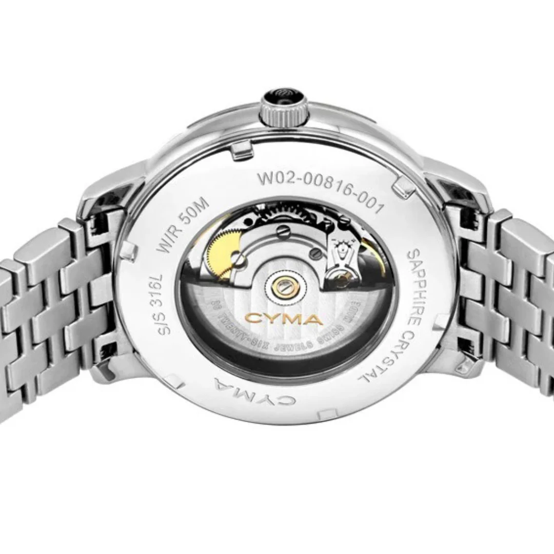 CYMA EUROPA MEN'S SWISS AUTOMATIC WATCH — DARK BLUE & SILVER STEEL (W02-00816-001) - Image 3