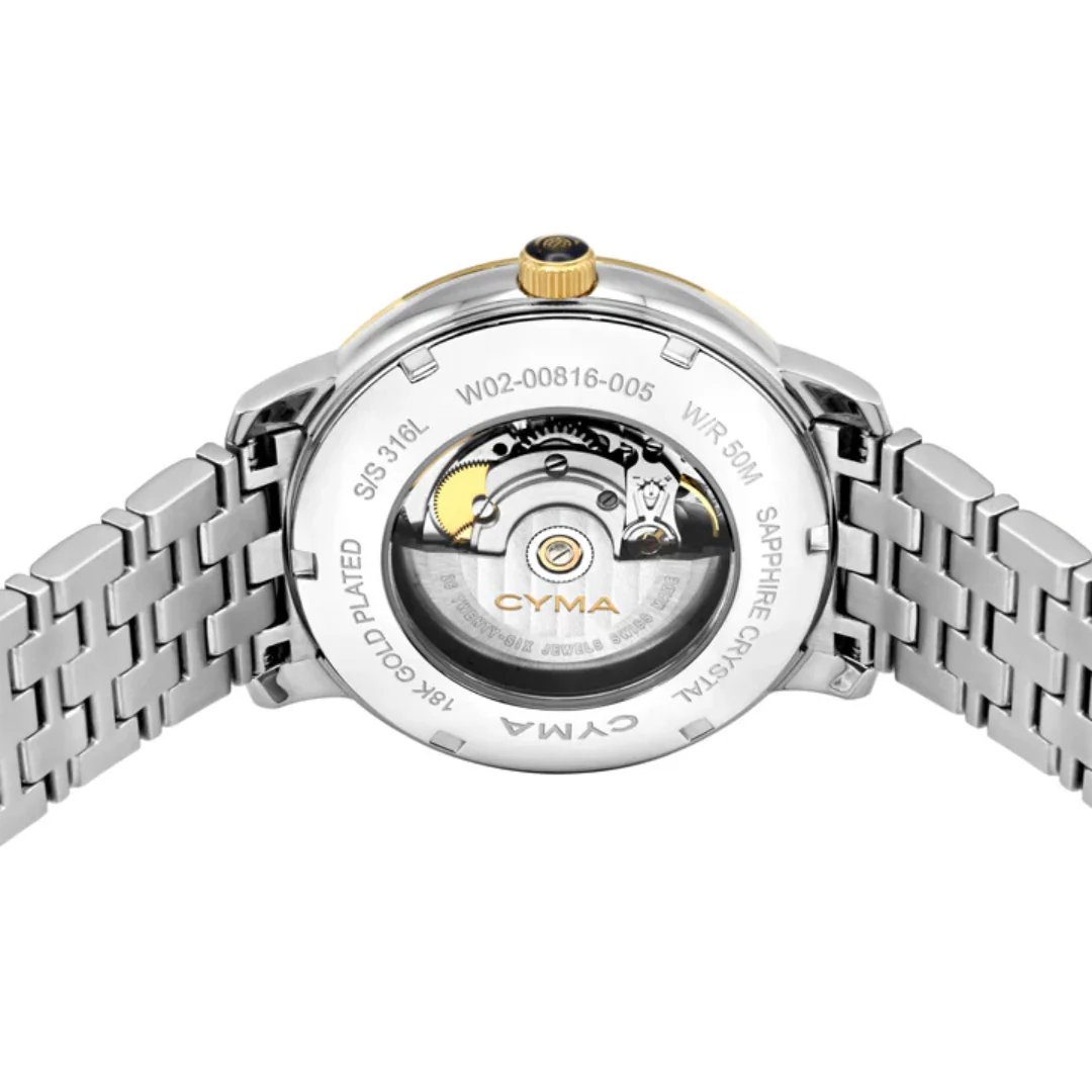 CYMA EUROPA MEN'S SWISS AUTOMATIC WATCH — DARK GREEN & GOLD TWO-TONE (W02-00816-005) - Image 3