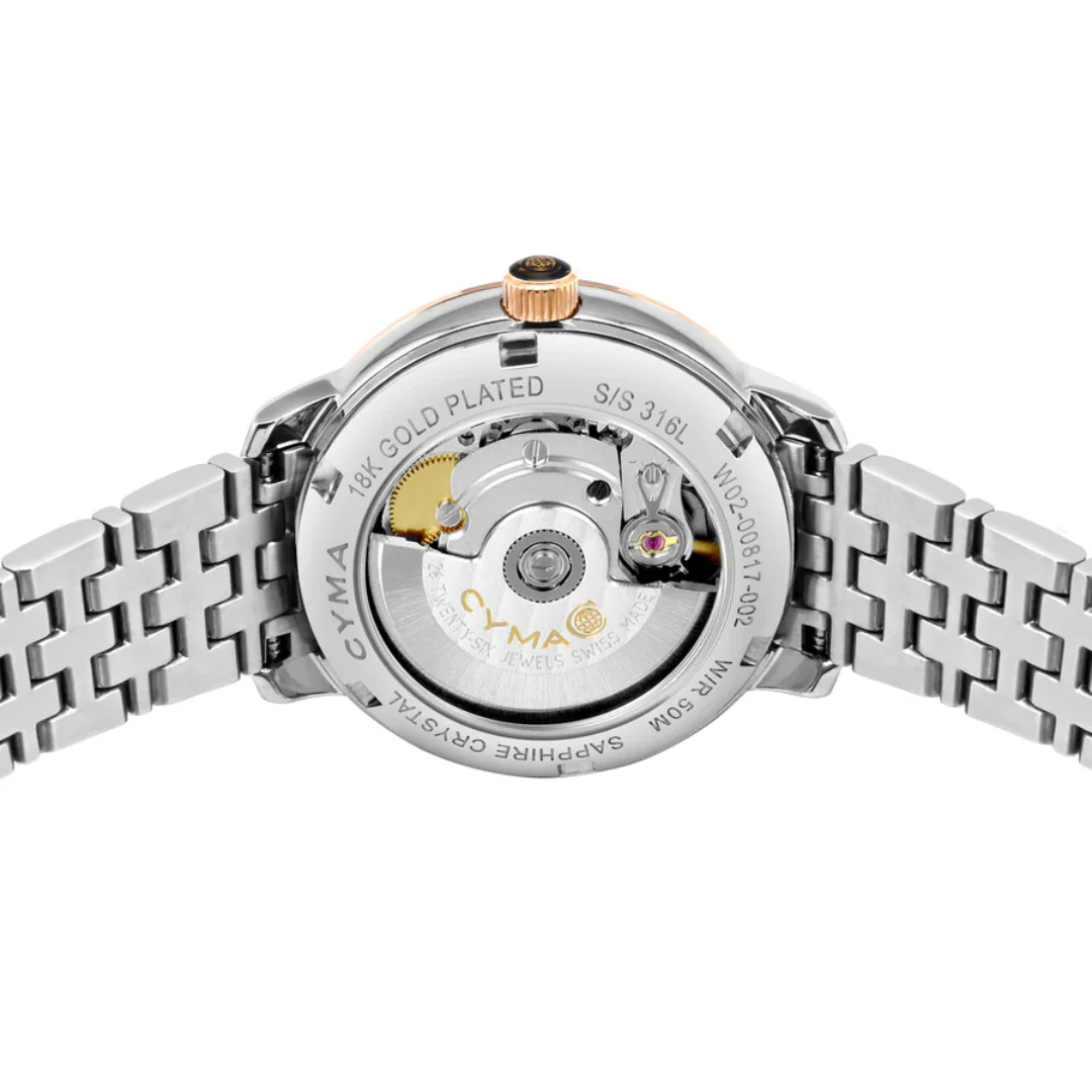 CYMA EUROPA WOMEN'S SWISS AUTOMATIC WATCH — SILVER WHITE & ROSE GOLD TWO-TONE (W02-00817-002) - Image 4