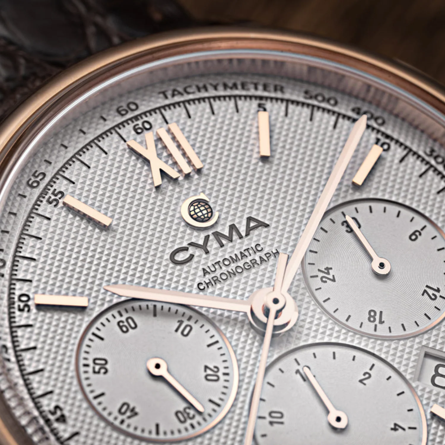 CYMA GRAND MAESTRO "IMPERIA" MEN'S SWISS AUTOMATIC CHRONOGRAPH — ROSE GOLD & ALLIGATOR LEATHER (W02-00783-001) - Image 8