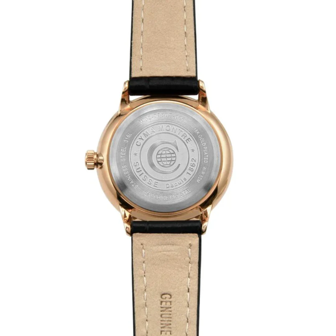CYMA INTELLIGENTSIA WOMEN'S SWISS QUARTZ WATCH — ROSE GOLD & BLACK LEATHER (W02-00807-006) - Image 3