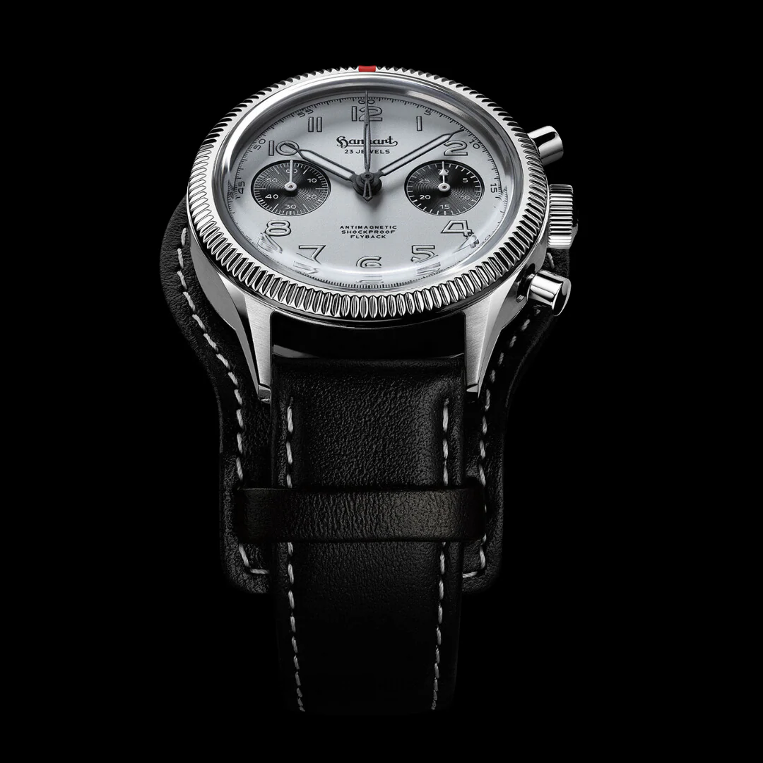 HANHART 417 ES 1954 FLYBACK PANDA 39 PIONEER H701.201-7010 CHRONOGRAPH LEATHER MEN WATCH - Image 2