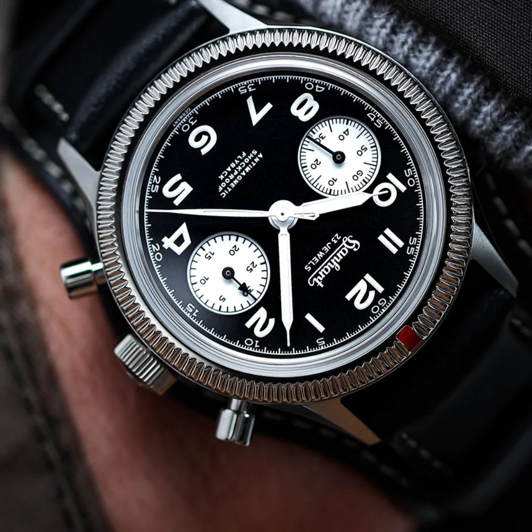 HANHART 417 ES 1954 FLYBACK REVERSE PANDA 39 H701.211-7010 CHRONOGRAPH LEATHER MEN WATCH - Image 9