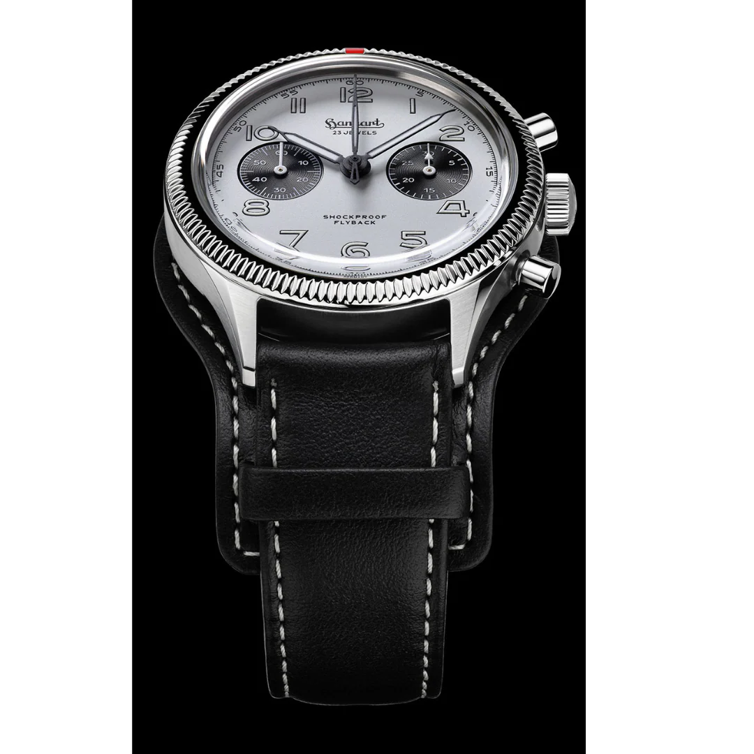 HANHART 417 ES FLYBACK PANDA 42 H721.201-7010 CHRONOGRAPH LEATHER MEN WATCH - Image 2