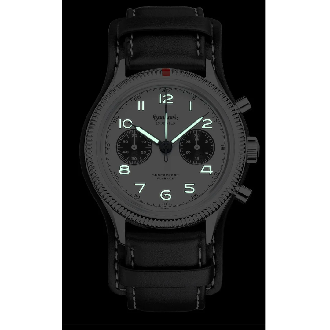 HANHART 417 ES FLYBACK PANDA 42 H721.201-7010 CHRONOGRAPH LEATHER MEN WATCH - Image 3