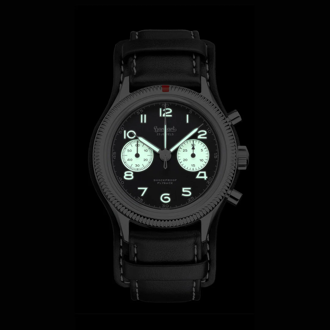 HANHART 417 ES FLYBACK REVERSE PANDA 42 H721.211-7010 CALFSKIN LEATHER MEN WATCH - Image 2
