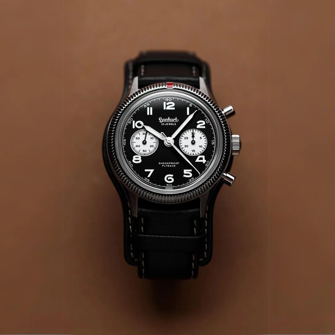 HANHART 417 ES FLYBACK REVERSE PANDA 42 H721.211-7010 CALFSKIN LEATHER MEN WATCH - Image 3