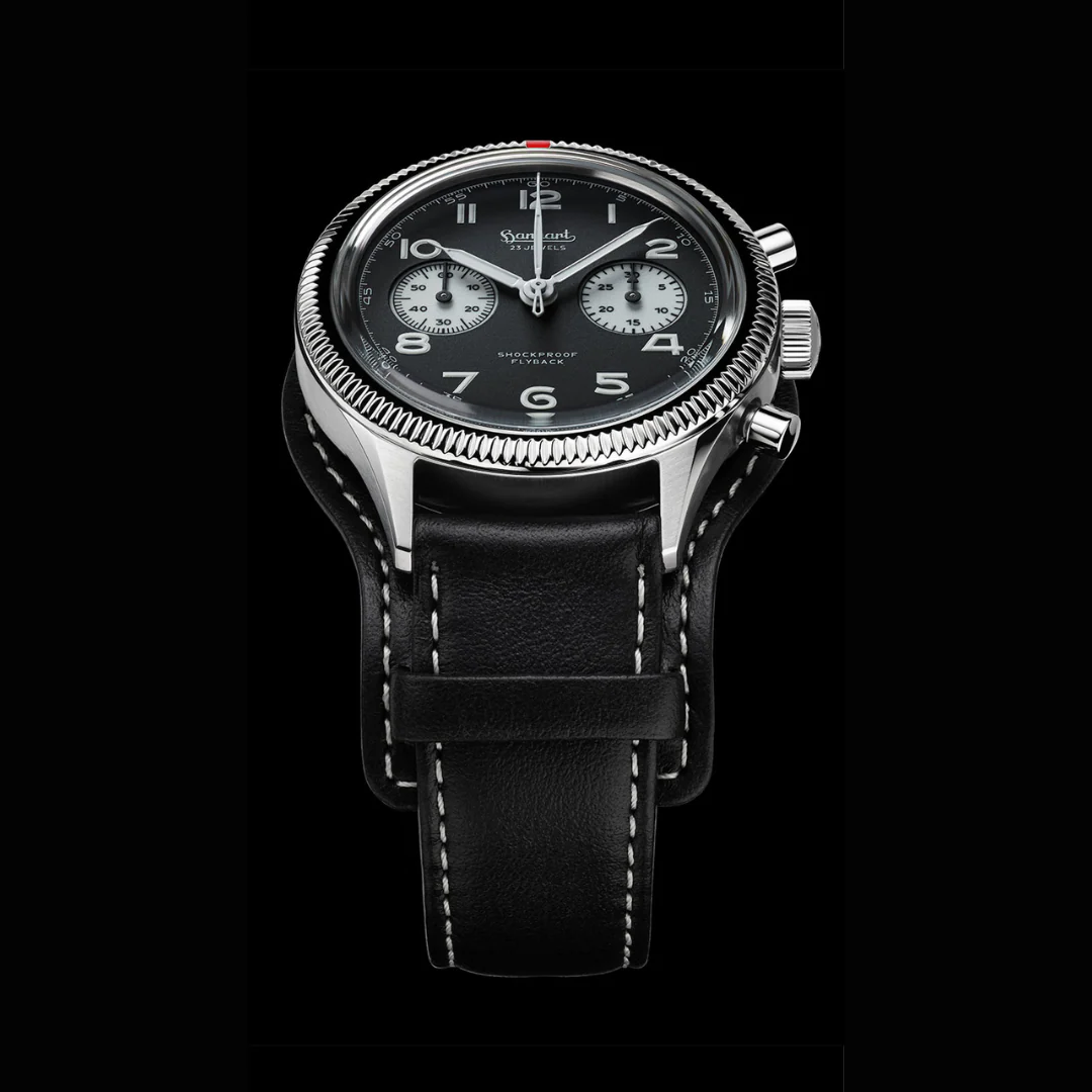 HANHART 417 ES FLYBACK REVERSE PANDA 42 H721.211-7010 CALFSKIN LEATHER MEN WATCH - Image 4