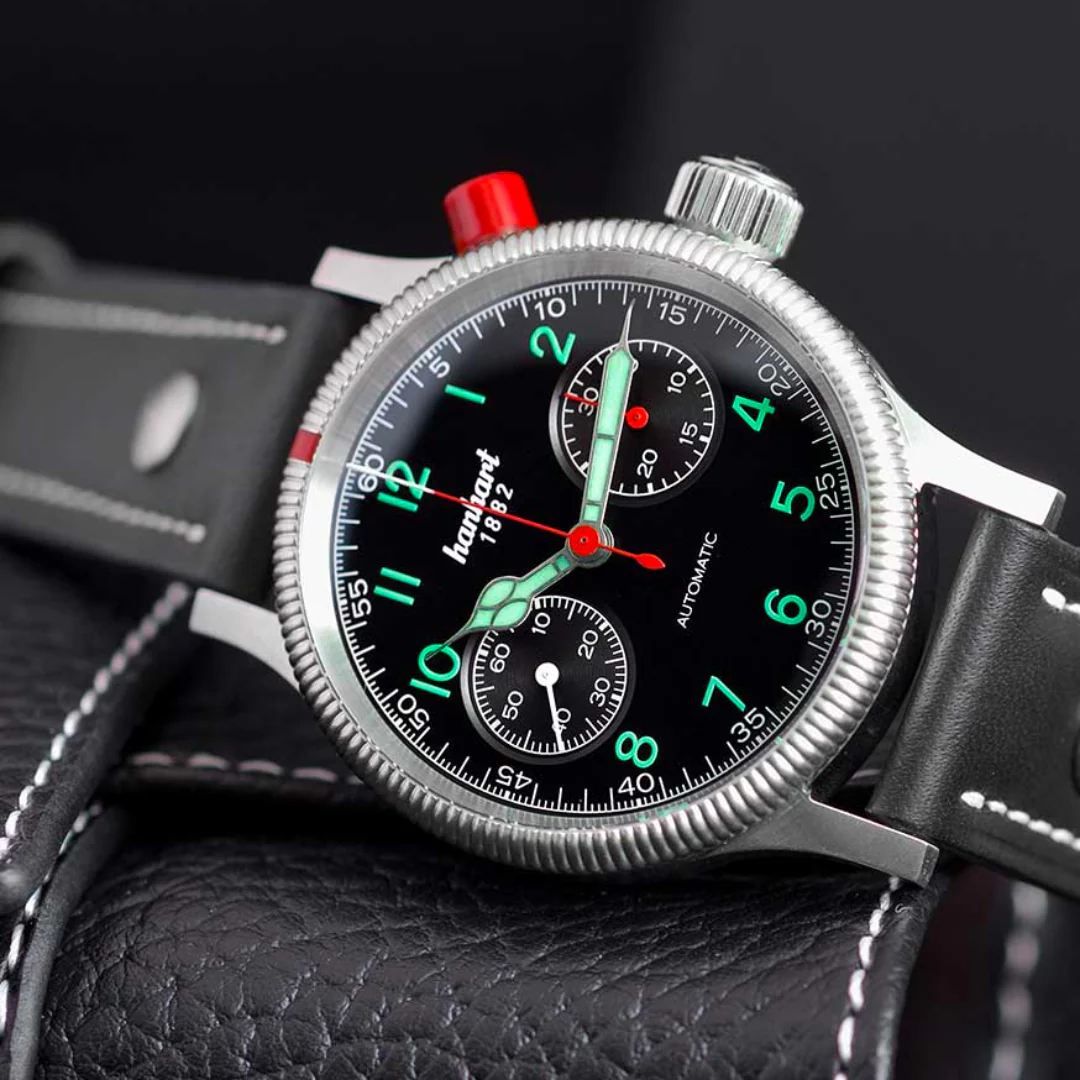 HANHART MK I BLACK 714.210-0010 CALFSKIN LEATHER MEN WATCH - Image 3