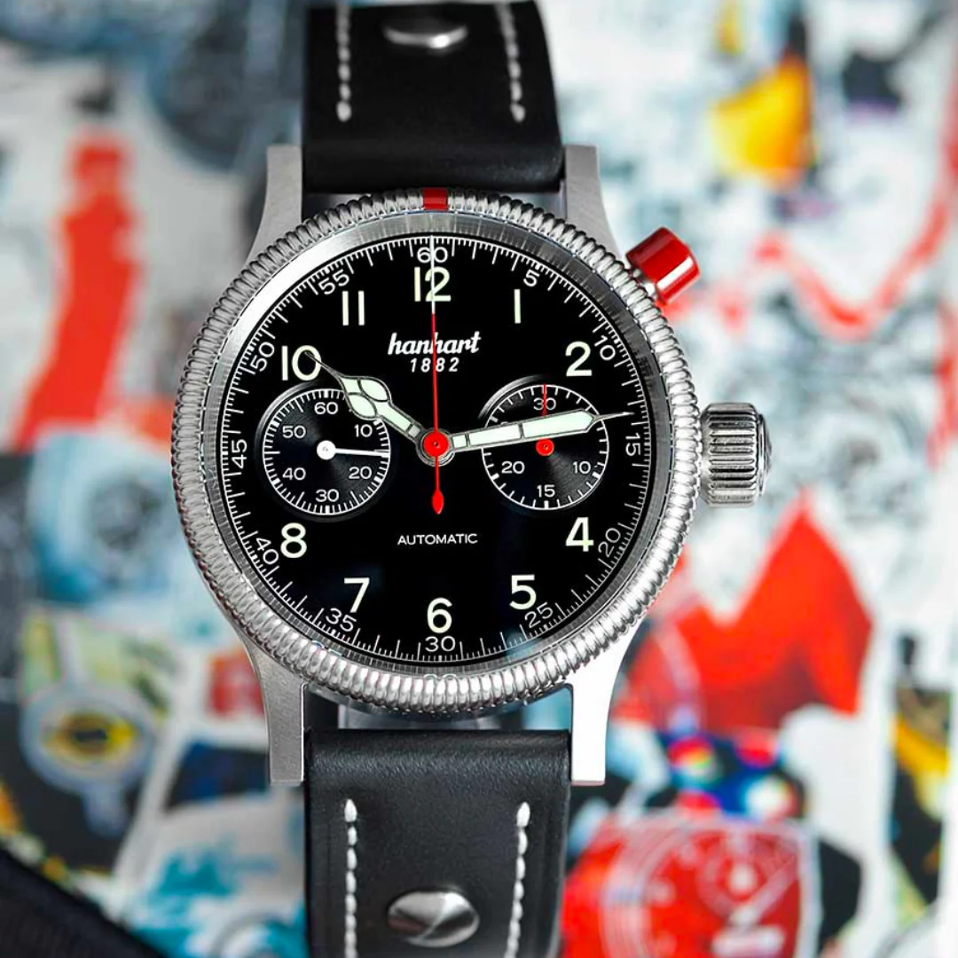 HANHART MK I BLACK 714.210-0010 CALFSKIN LEATHER MEN WATCH - Image 4