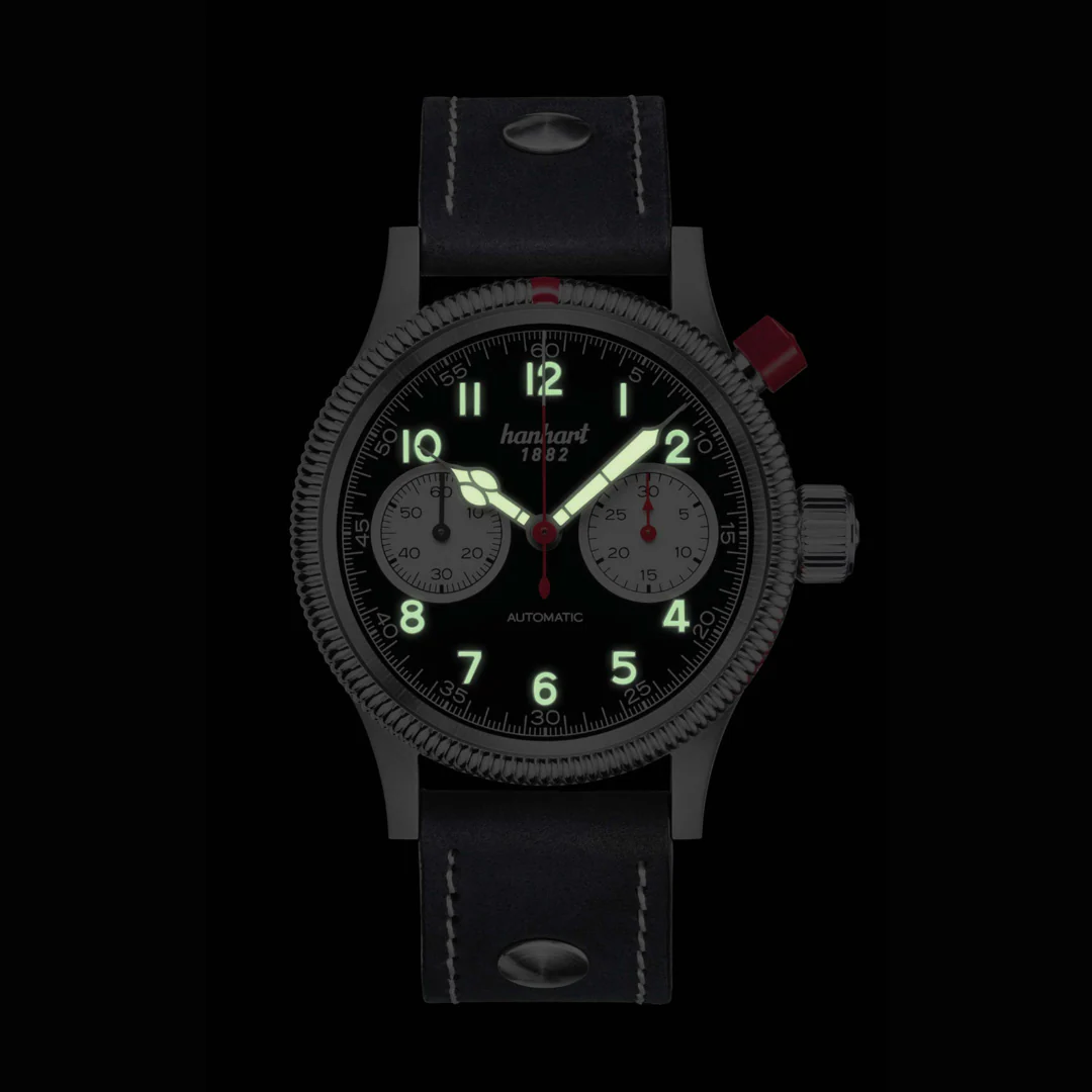 HANHART PIONEER MK I REVERSE PANDA 714.211-0010 CALFSKIN LEATHER MEN WATCH - Image 2
