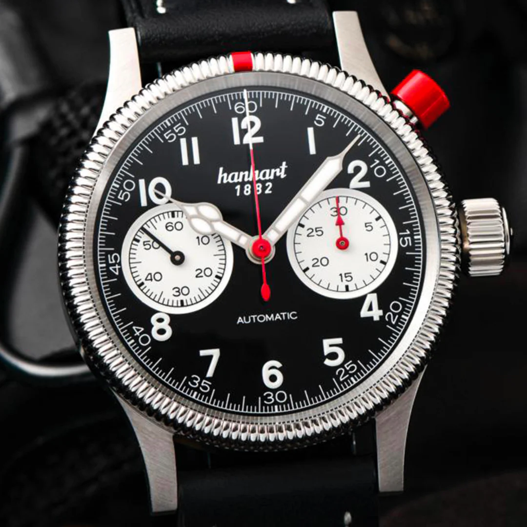 HANHART PIONEER MK I REVERSE PANDA 714.211-0010 CALFSKIN LEATHER MEN WATCH - Image 4