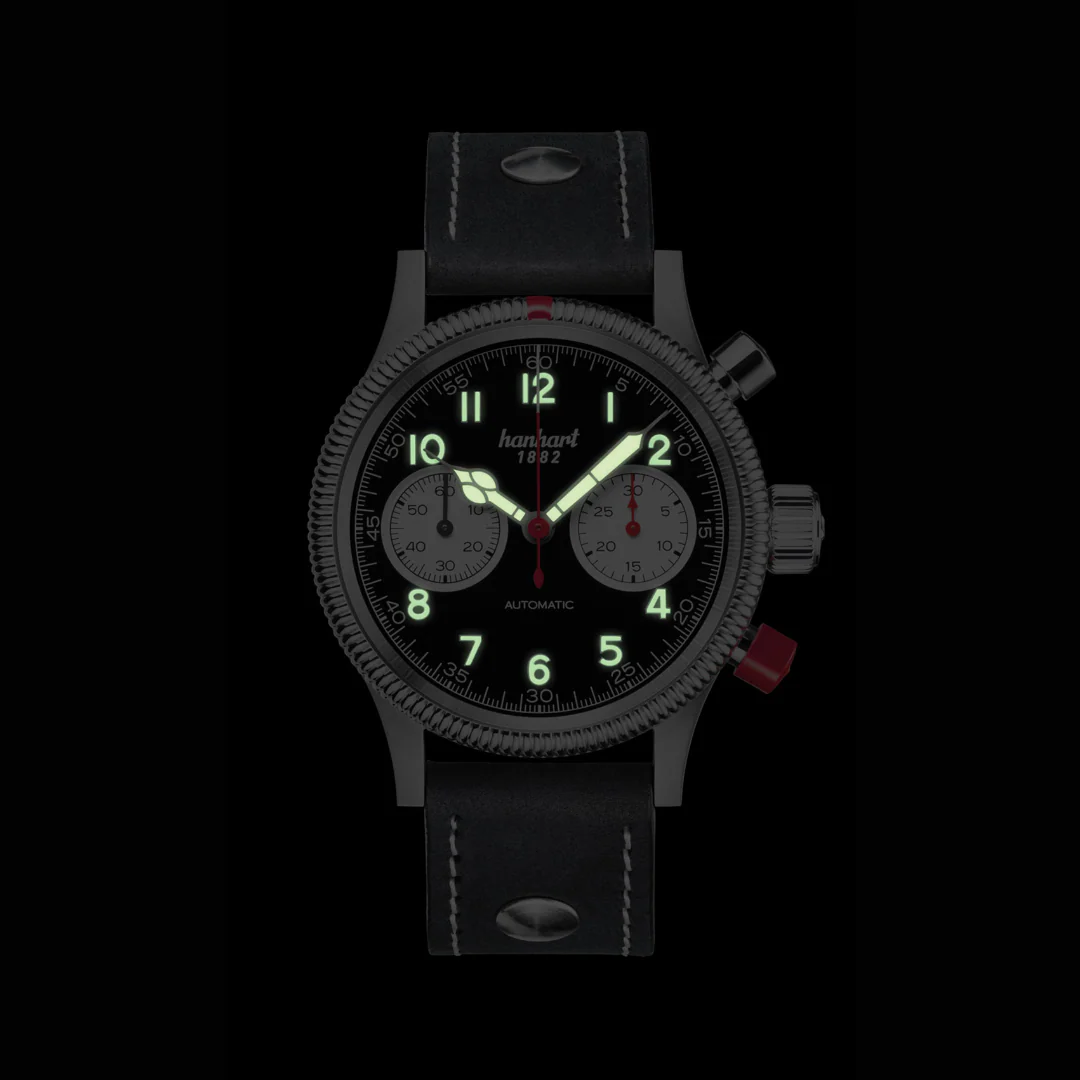 HANHART PIONEER MK II REVERSE PANDA 716.211-0010 CALFSKIN LEATHER MEN WATCH - Image 2