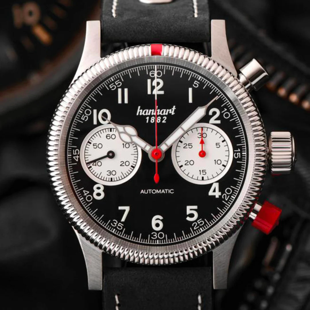 HANHART PIONEER MK II REVERSE PANDA 716.211-0010 CALFSKIN LEATHER MEN WATCH - Image 3