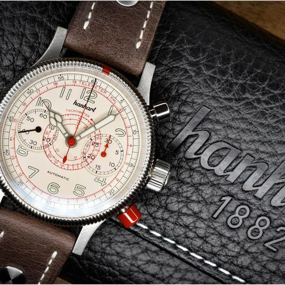 HANHART TACHYTELE OFF-WHITE 712.200-6428 CALFSKIN LEATHER MEN WATCH - Image 3