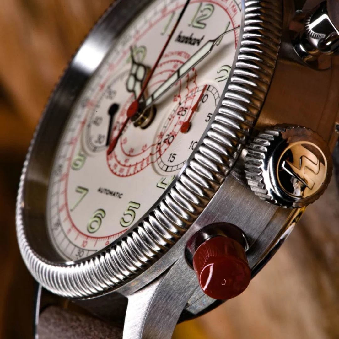 HANHART TACHYTELE OFF-WHITE 712.200-6428 CALFSKIN LEATHER MEN WATCH - Image 4