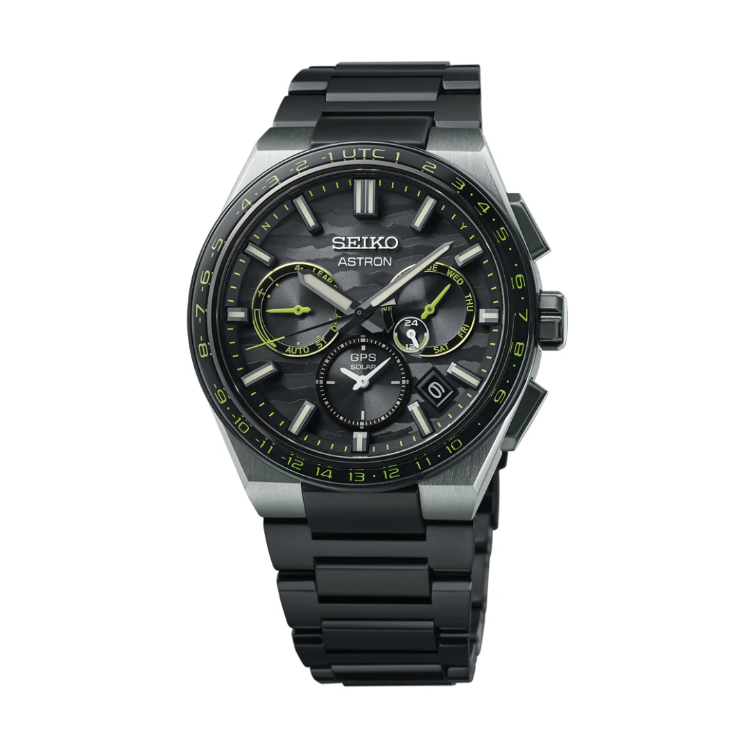 SEIKO ASTRON SSH139J1 CYBER YELLOW GPS SOLAR 5X DUAL TIME LIMITED EDITION MEN WATCH