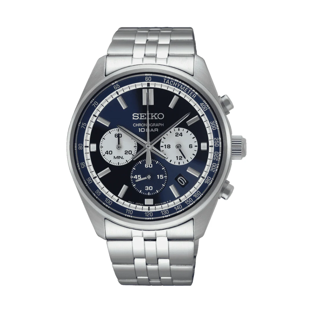 SEIKO CHRONOGRAPH SSB427P1 QUARTZ BLUE SUNRAY DIAL MEN WATCH