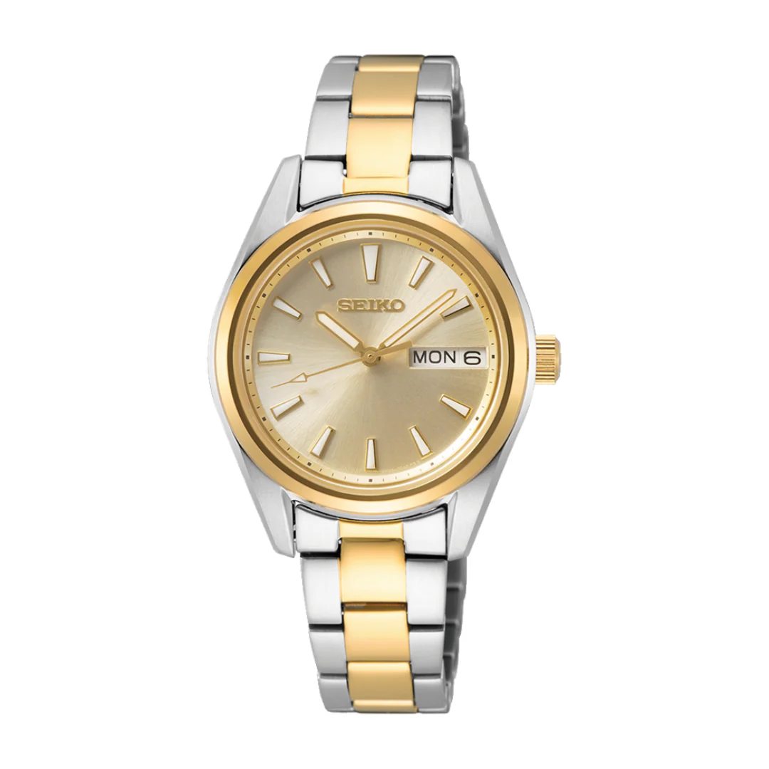 SEIKO SUR354P1 QUARTZ TWO-TONE GOLD DIAL WOMEN WATCH